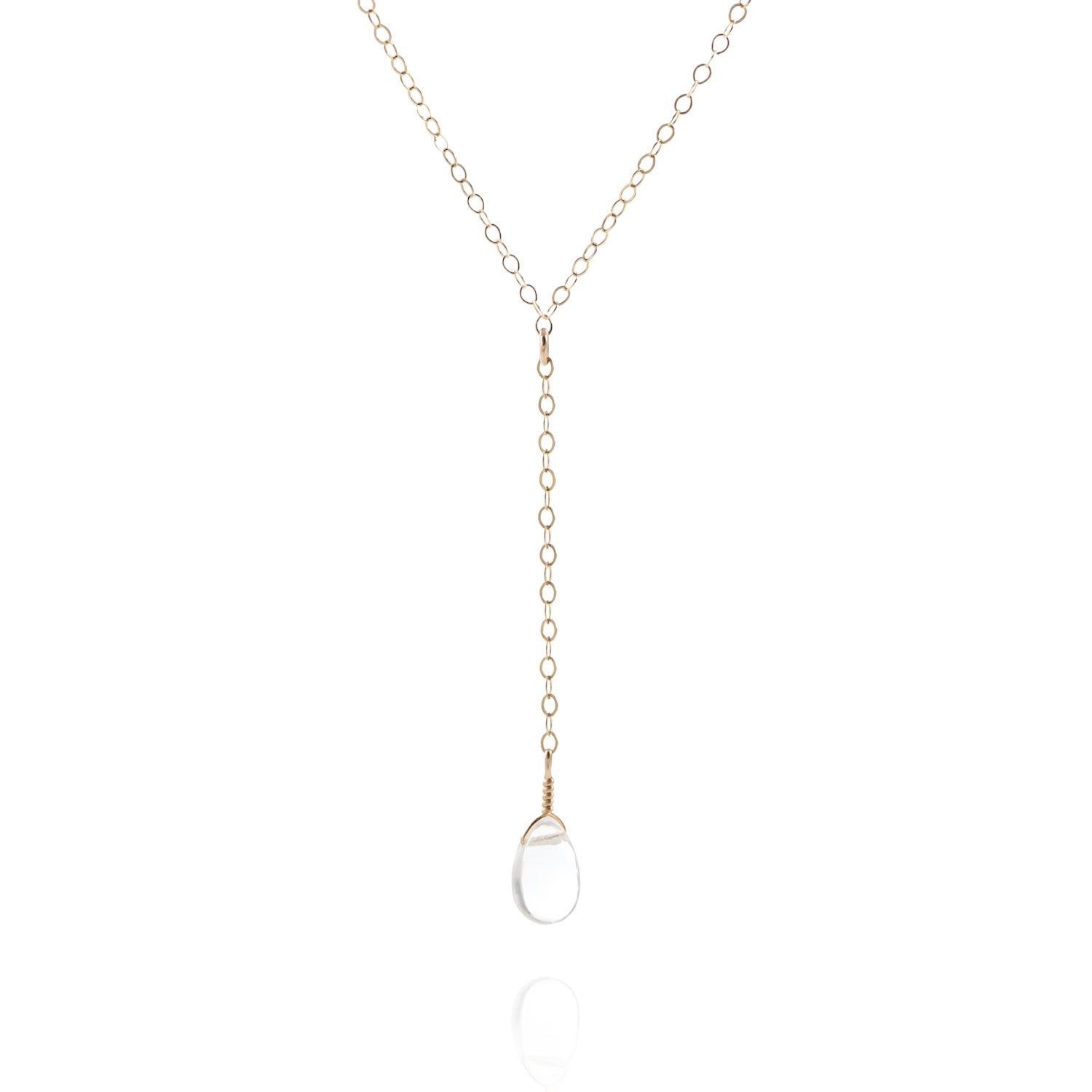 clear quartz lariat necklace in gold