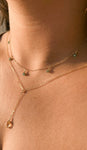 14k Gold Filled Citrine Lariat Necklace and Emerald Statement Necklace Layered Set - Kindness Gems LLC