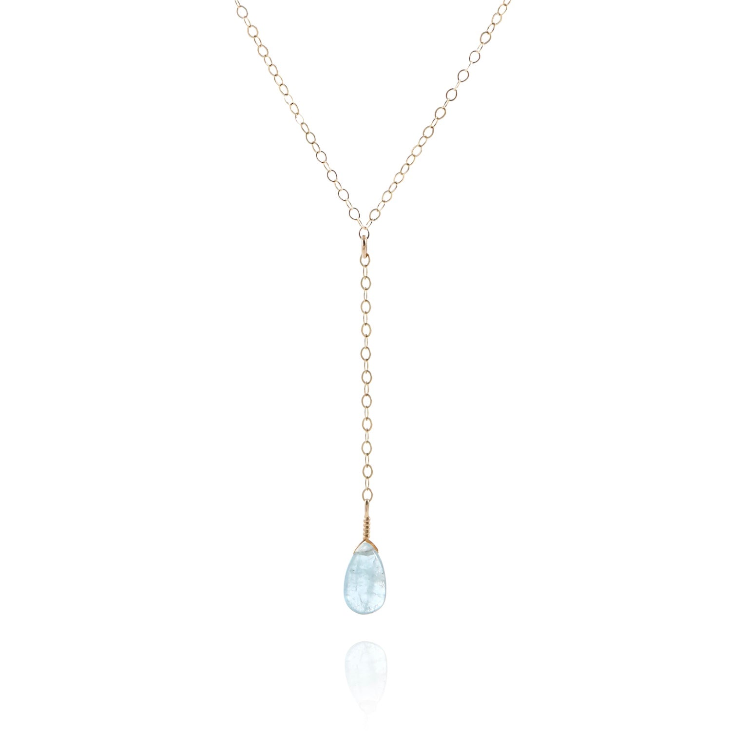 aquamarine lariat necklace in gold