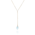 aquamarine lariat necklace in gold