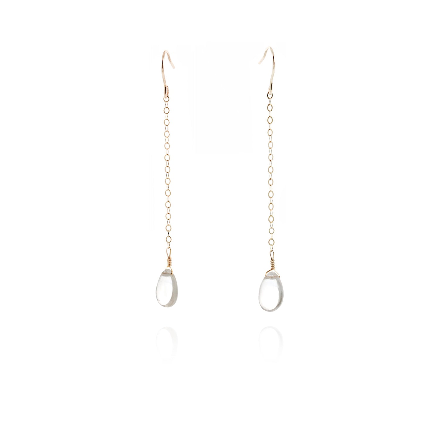 gold drop earrings with clear quartz gems