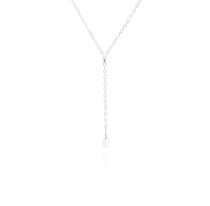 pearl lariat drop necklace silver