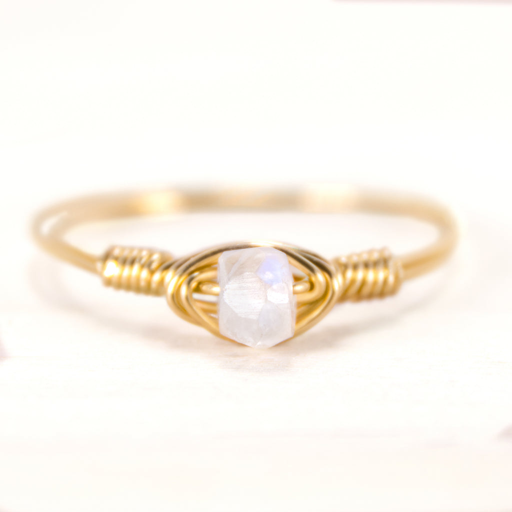 dainty moonstone wire wrapped ring