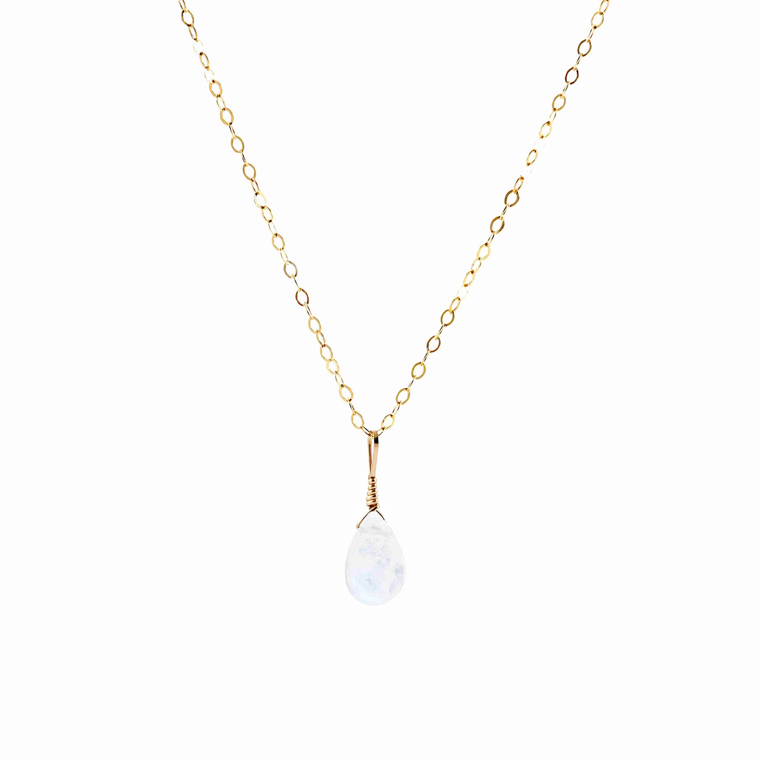 simple moonstone necklace on gold chain