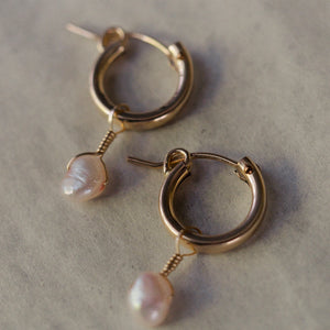 Pink Pearl Huggie Earrings