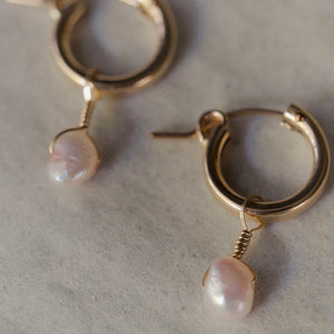 Pink Pearl Huggie Earrings