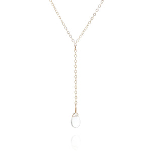 clear quartz lariat necklace in gold