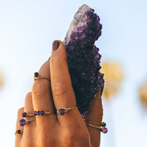 amethyst clusters and jewelry