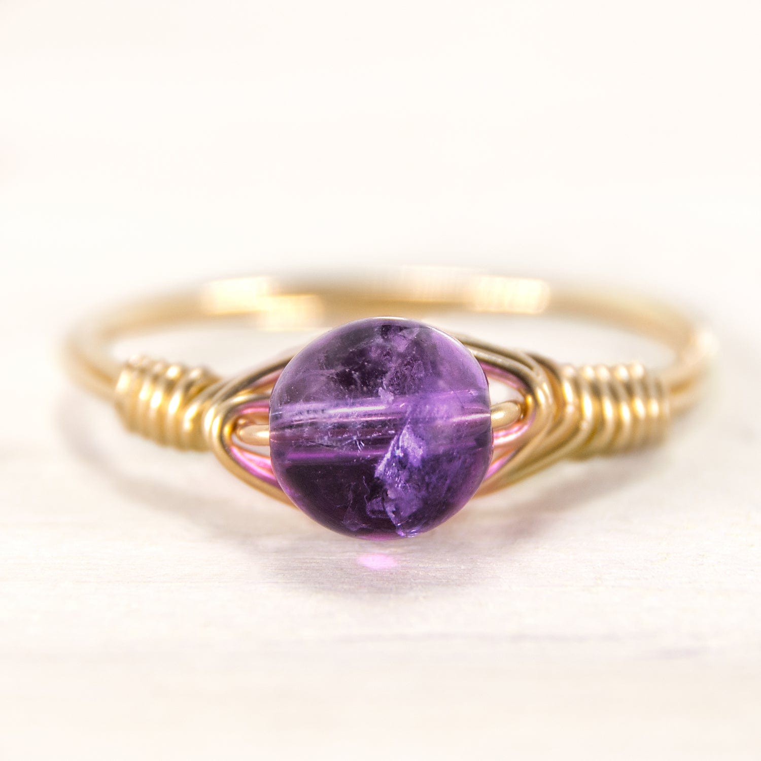 gemstone ring amethyst ball wire wrapped