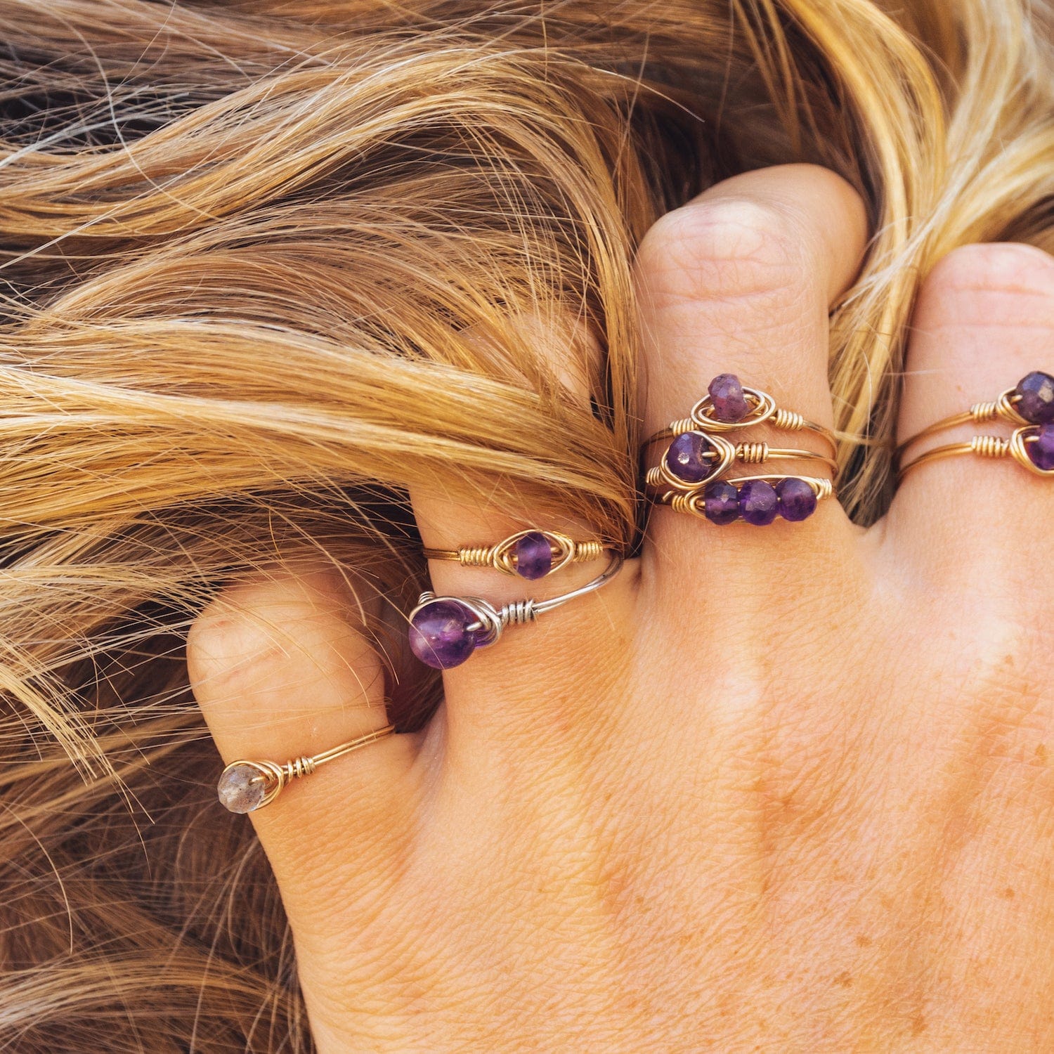 wire wrapped amethyst gemstone rings