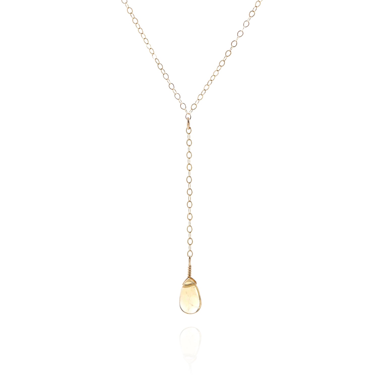citrine lariat necklace 14k gold filled wire