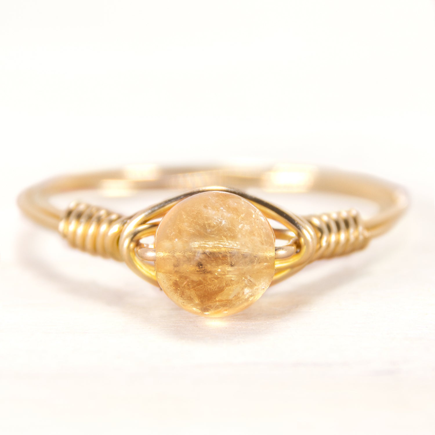 citrine ball semi precious wire wrapped gold ring