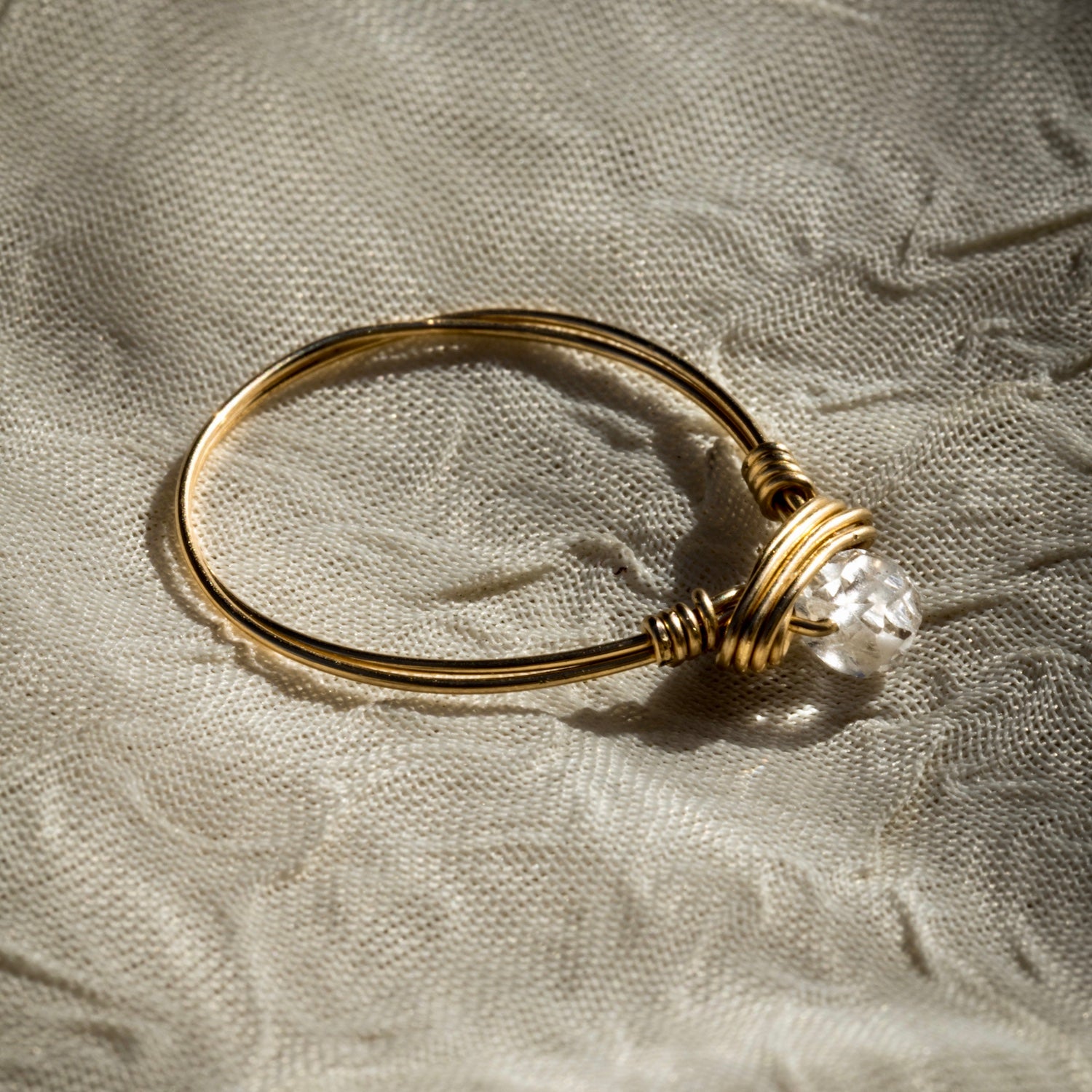 simple dainty clear quartz gemstone ring