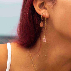 dangly gold earrings with rose quartz