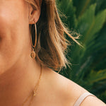 gold hoop earrings with citrine gemstone pendant