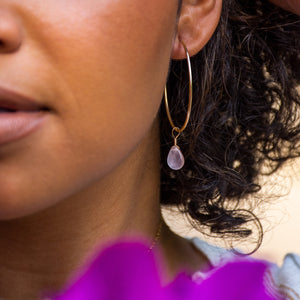 rose quartz gemstone jewelry hoop earrings