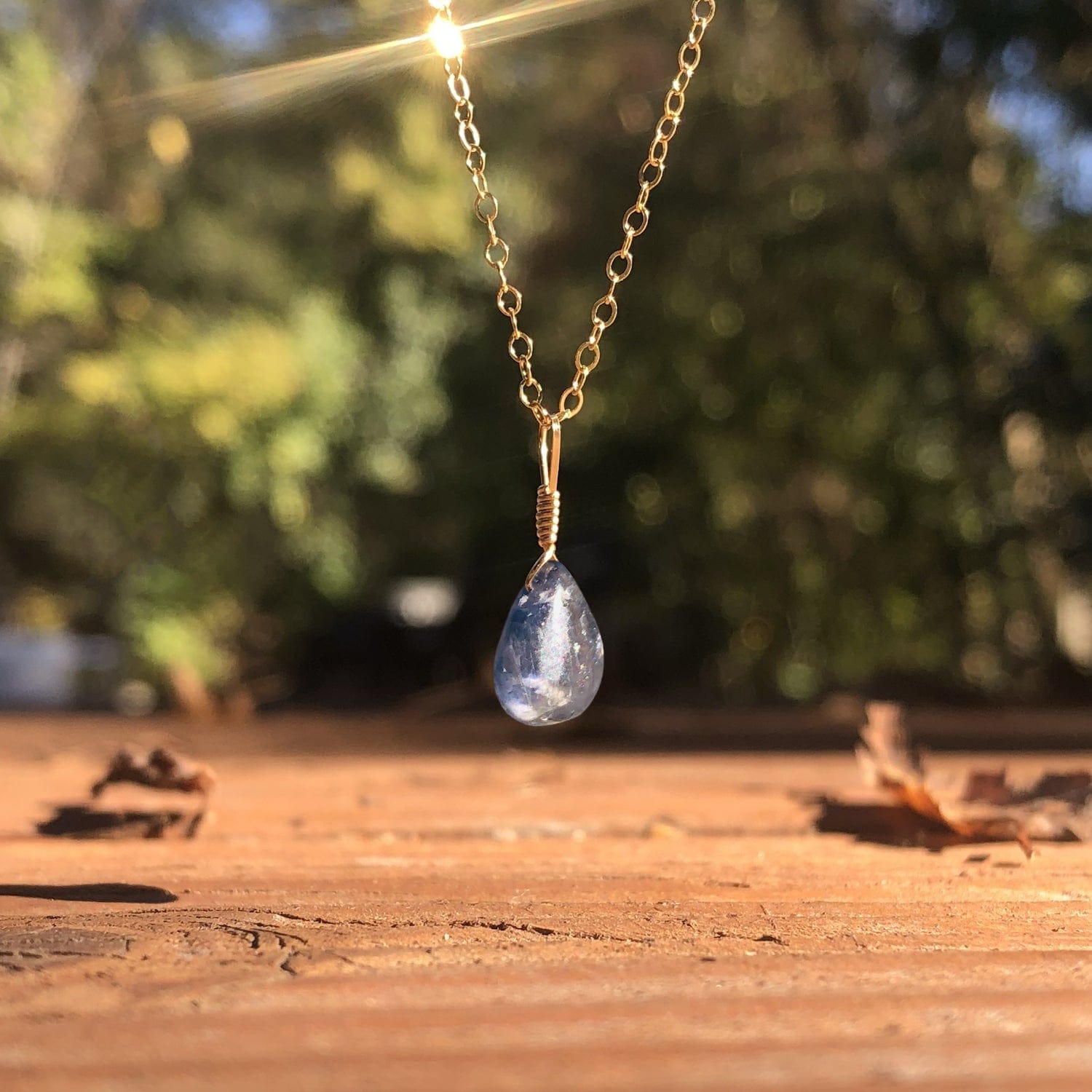 simple iolite gemstone necklace with september birthstone