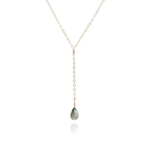 lariat drop necklace with labradorite gemstone pendant