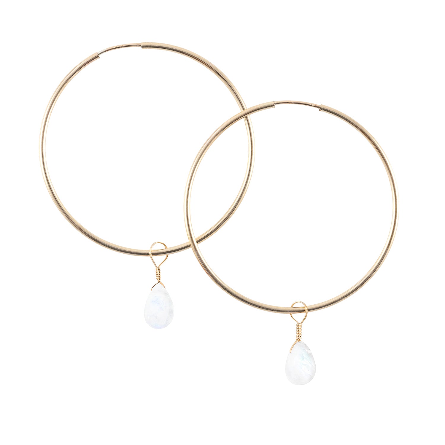 moonstone pendant earrings on gold hoops