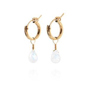moonstone huggie earrings mini gold hoops