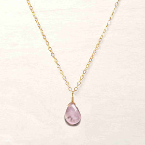 14k gold filled wire and chain necklace with rose quartz