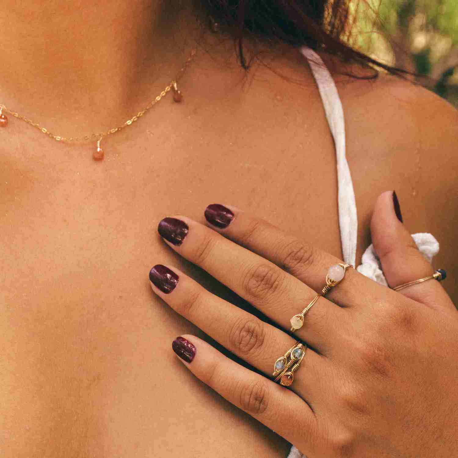labradorite dainty gemstone ring on girl
