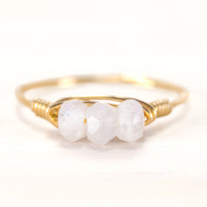 wire wrapped gold moonstone ring 