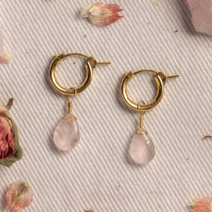 mini hoop earrings with rose quartz