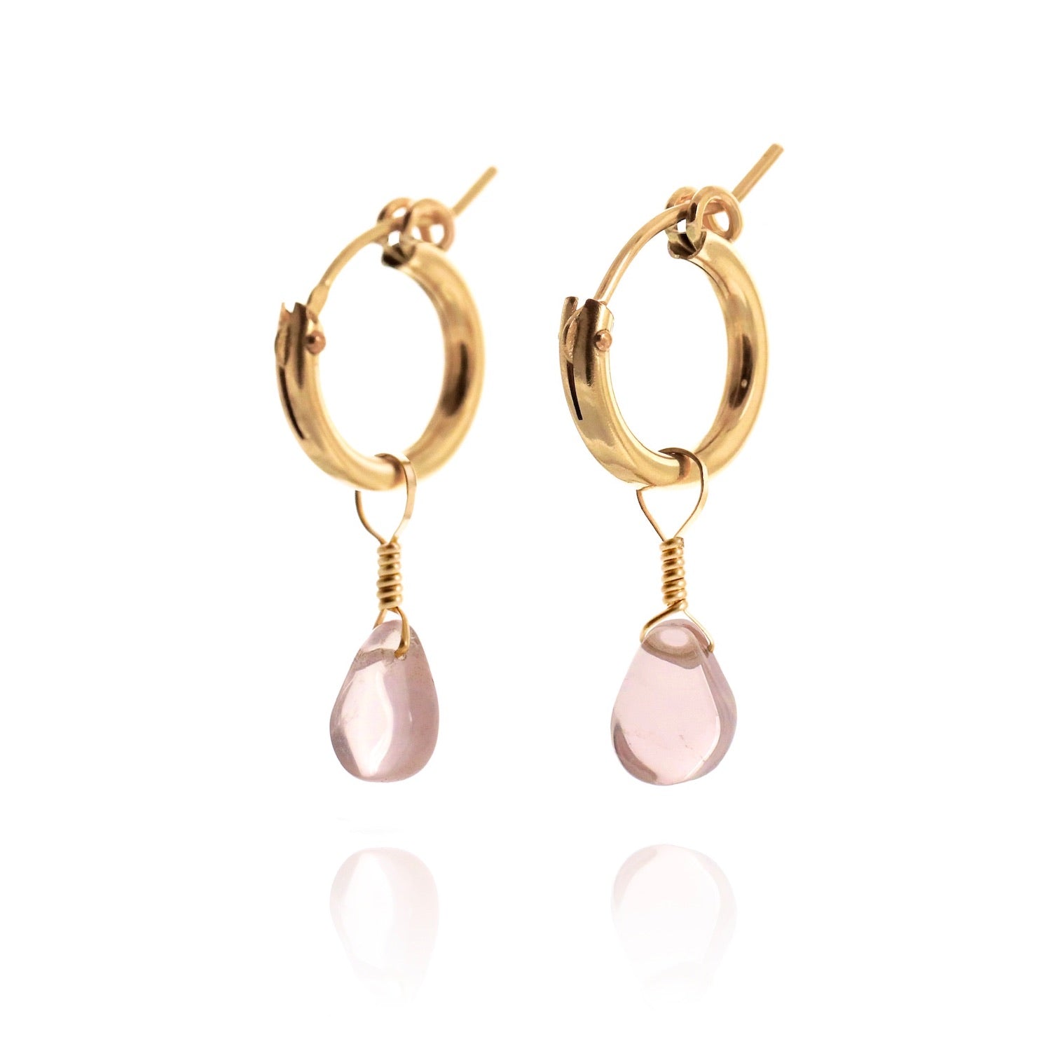 mini rose quartz gem jewels huggie earrings