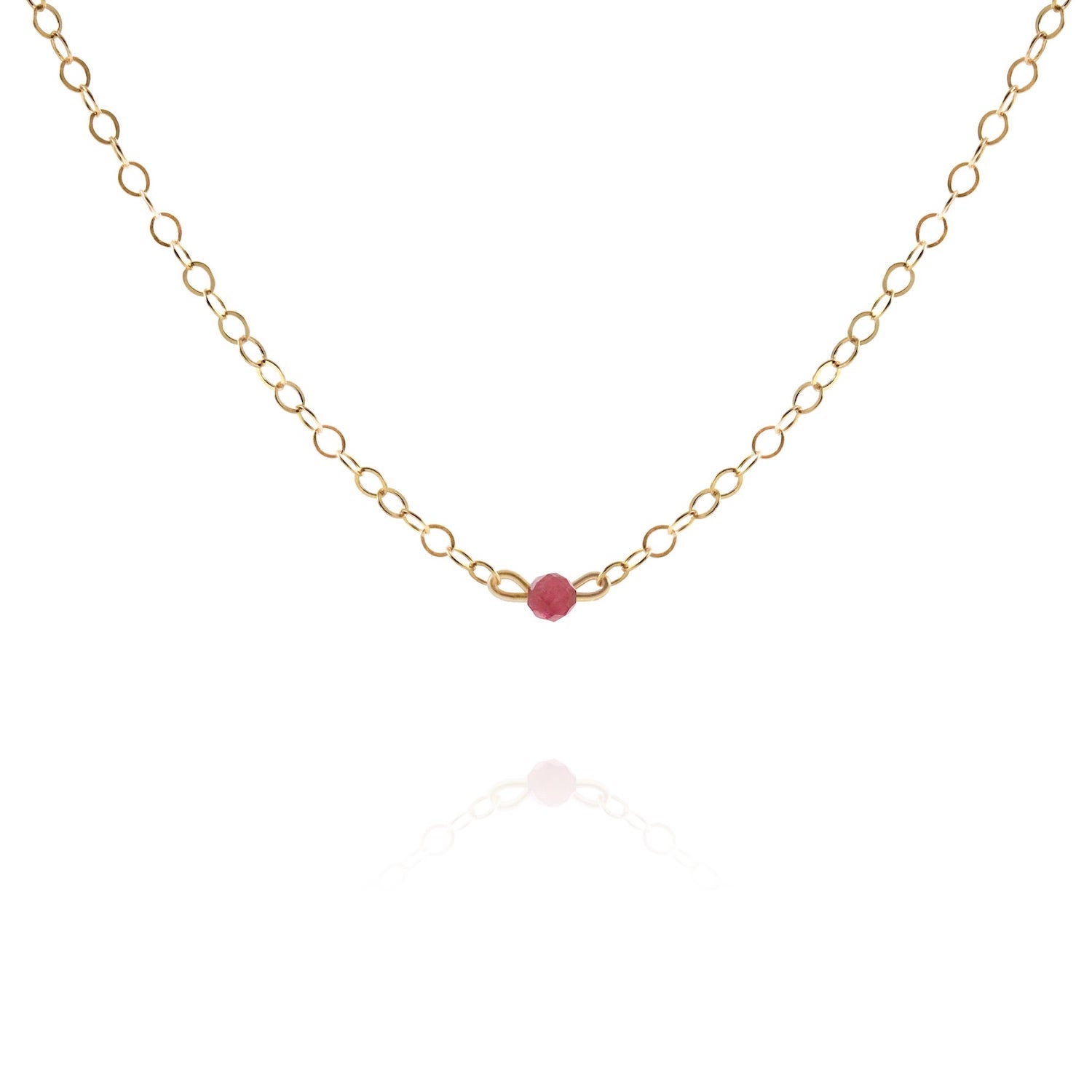 gold choker necklace with dainty ruby gemstone