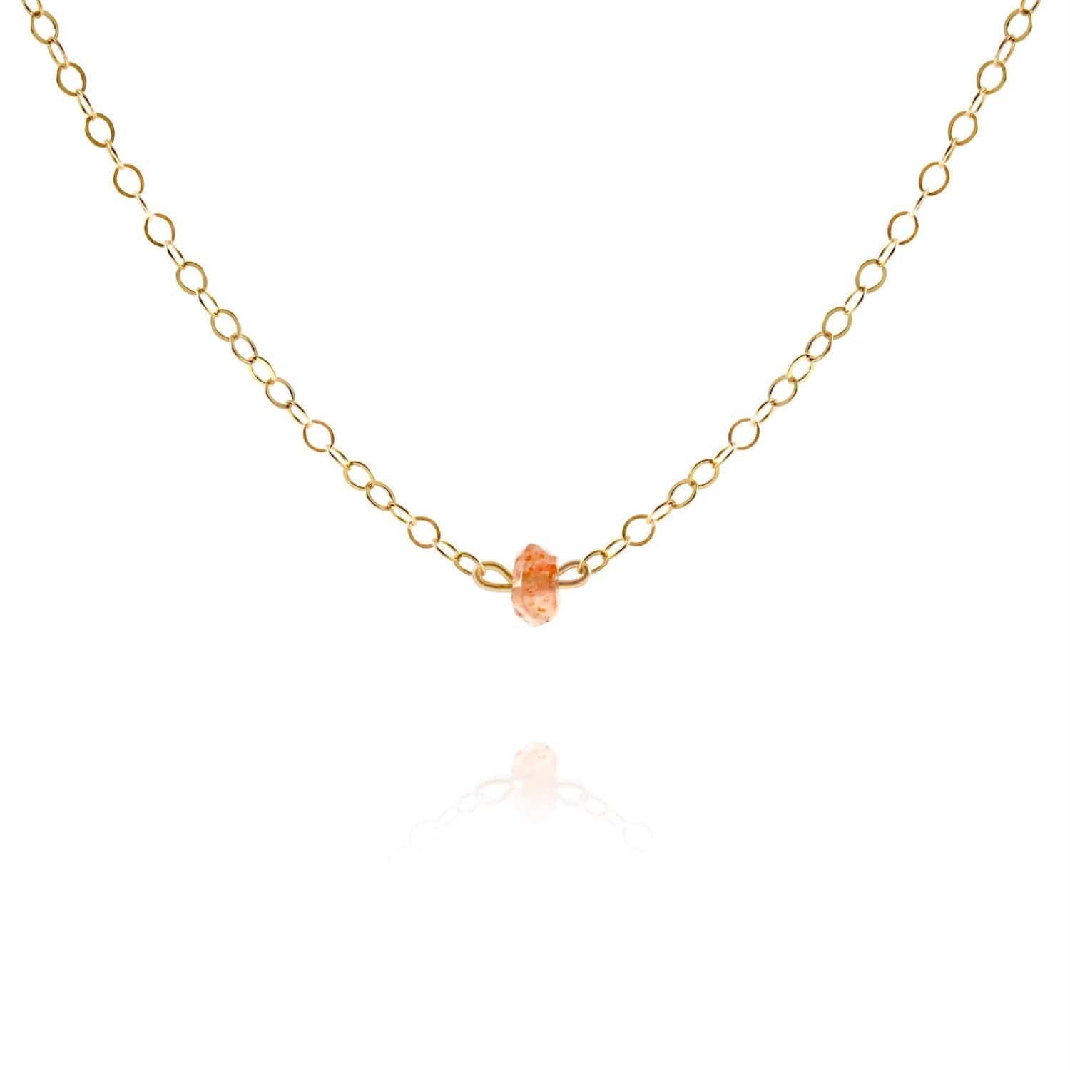 gold choker necklace with dainty sunstone gemstone